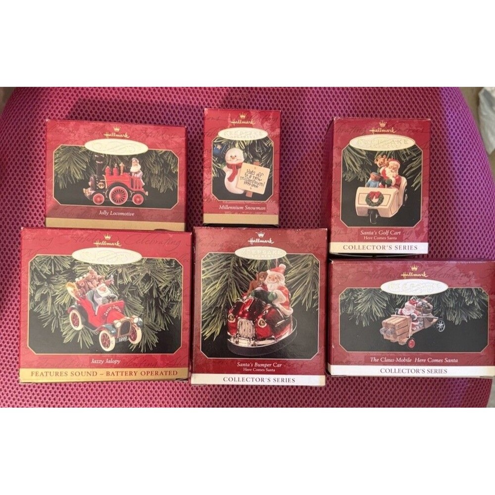 Lot of 6 Hallmark Christmas Ornaments Here Comes Santa Series Vintage Collectors